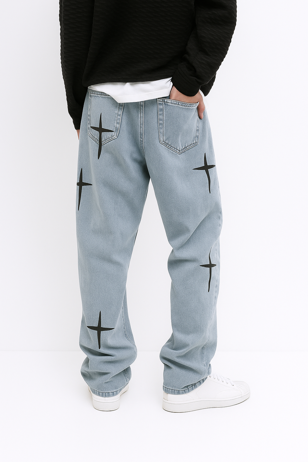 Baggy jeans with star pattern
